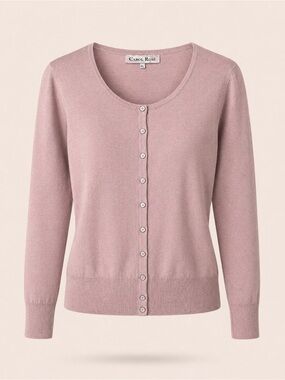Carol Rose Blush Pink Cardigan Soft Feminine Lightweight Knit Romantic Classic